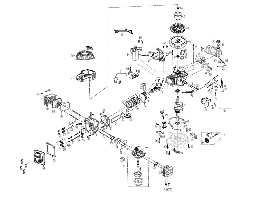 ЗАПЧАСТИ ДЛЯ ГАЗОНОКОСИЛКИ БЕНЗИНОВОЙ ELITECH К 6500DE (ДВИГАТЕЛЬ)